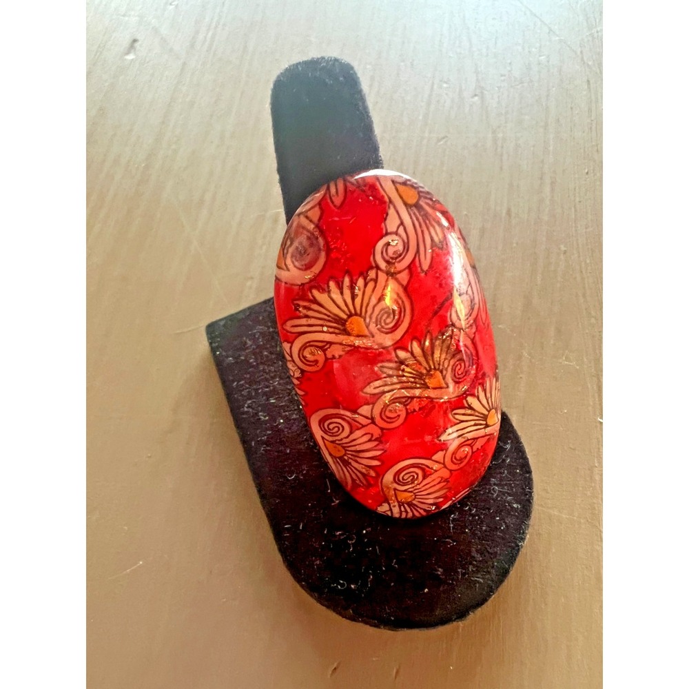 Modern Resin Statement Ring Red Floral Scroll Acrylic Art Ring Size 7 Boutique